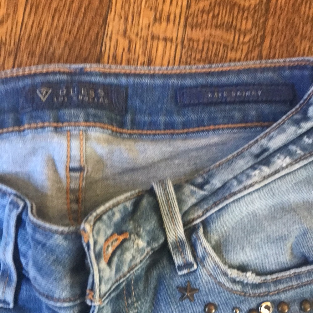 NWOT Vintage Y2K Low Rise Unique Kate Skinny Guess Jewelled Jeans - Picture 4 of 7